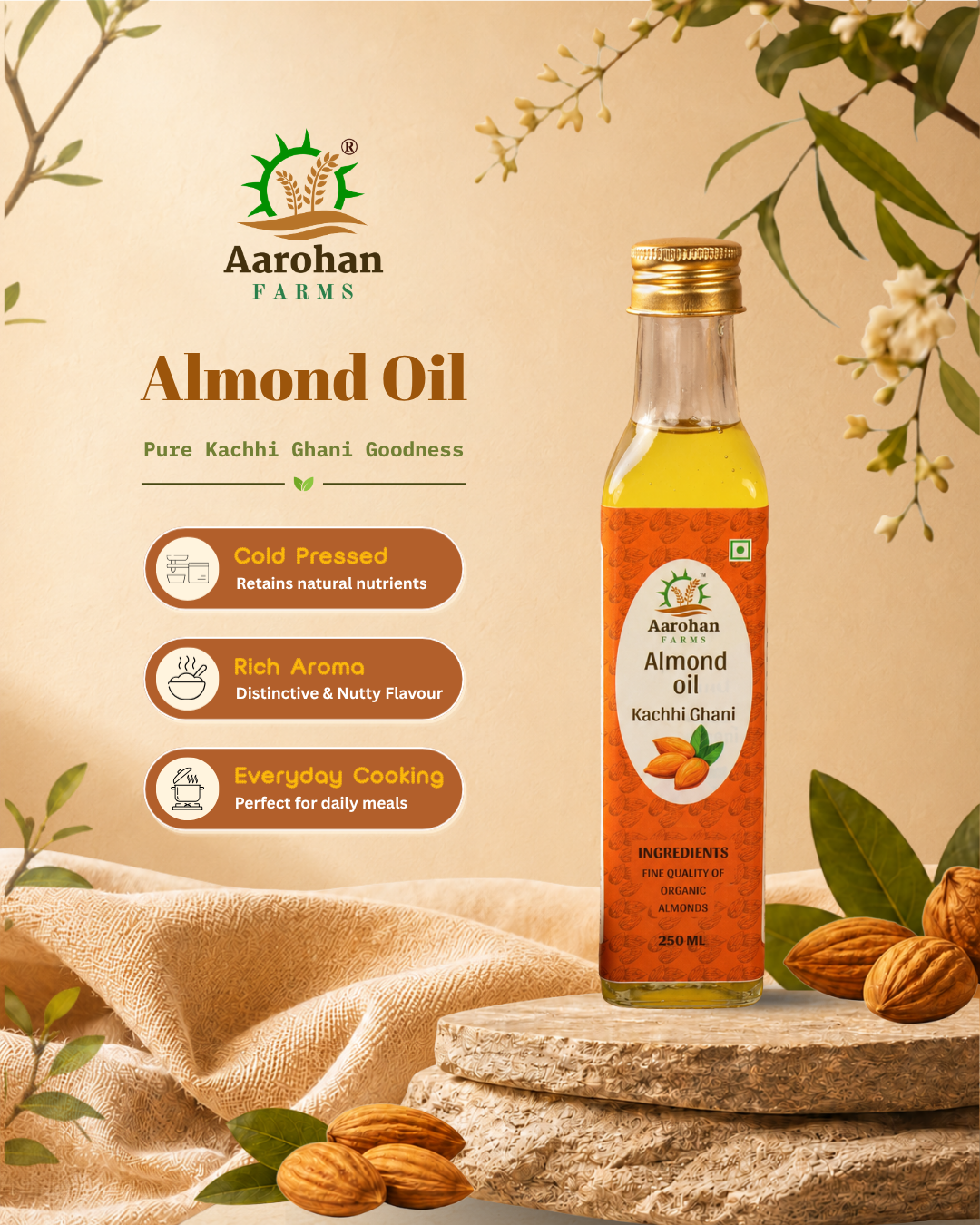 Almond Oil - Kacchi Ghani (Wood Pressed)