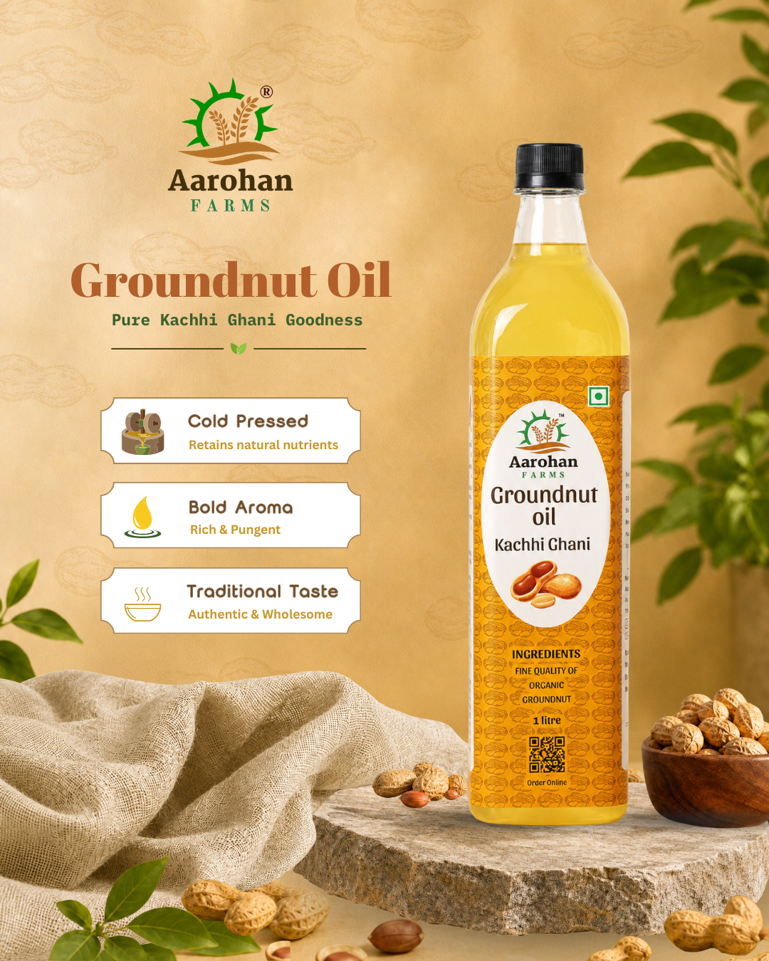 Groundnut Oil - Kacchi Ghani (Wood Pressed)