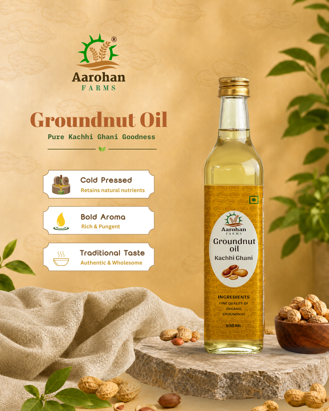 Groundnut Oil - Kacchi Ghani (Wood Pressed)