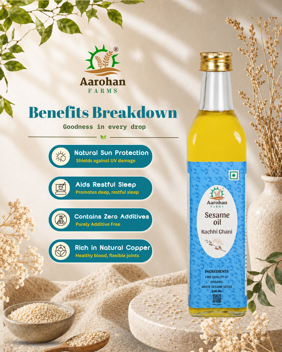 Sesame Oil - Kacchi Ghani (Wood Pressed)