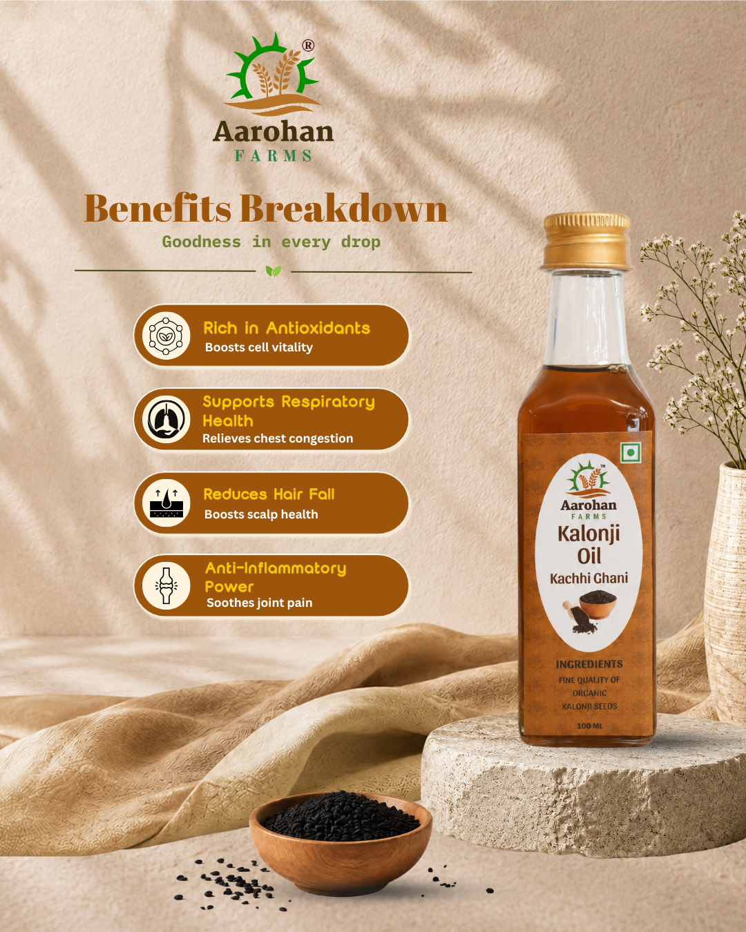 Kalonji Oil - Kacchi Ghani (Cold Pressed)